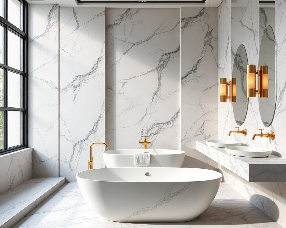 Luxury marble bathroom installed by AquaFlow